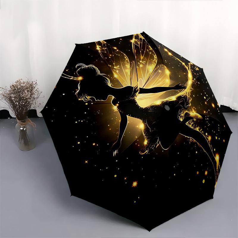 Tinker Bell, Glitter Themed Automatic Opening and Closing Umbrella, Brightly Colored 8-rib Portable Umbrella, Suitable for Men and Women, A Perfect Gi