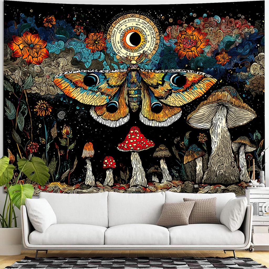 Fantasy Mushroom Sun Moon Theme Digital Printing Polyester Wall Hanging Tapestry Decorative Living Room Office Background Gift