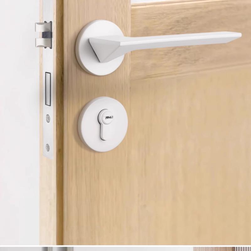 White Bedroom Door Lock, Silent Split Lock, Household Wooden Door Handle Lock