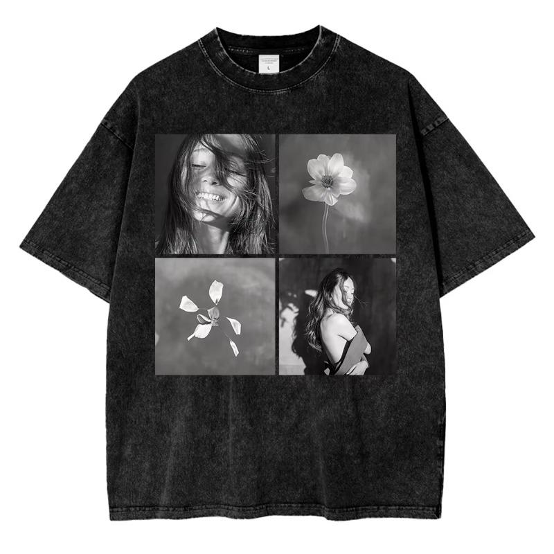 100% Cotton Vintage Washed Ariana Grande Petal Violent Fairy Pop Core T Shirt Men Letter Live Laugh Love Retro Loose Tees Shirts
