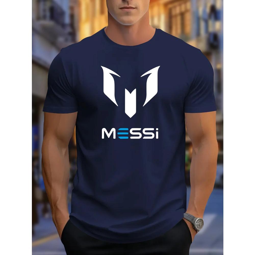 Letní novinka 2025 pánské tričko s potiskem Messi, s kulatým výstřihem, ležérní, módní a lehké polyesterové pánské tričko