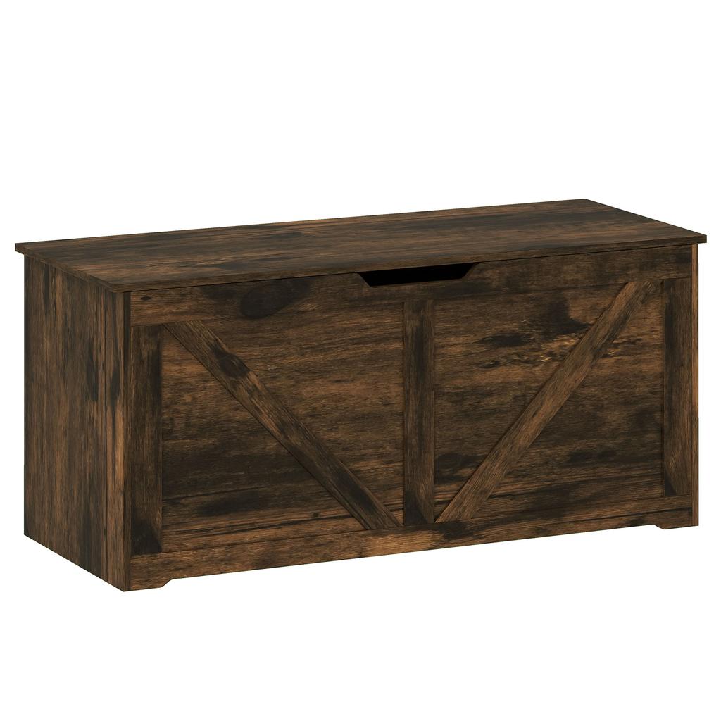 127L Home Storage Box, with Safety Hinges - Rustic Brown Wood-Effect