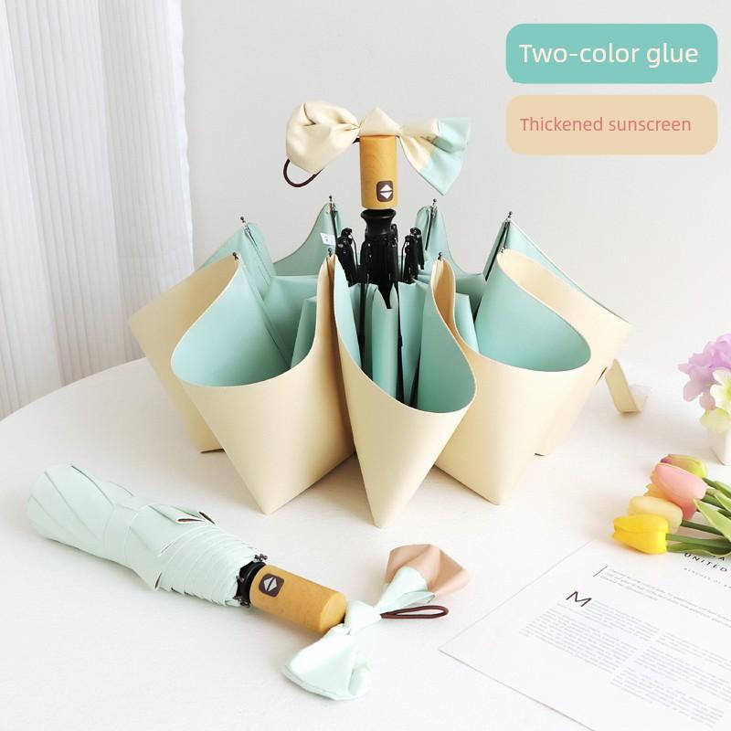 Color Plastic Automatic Foldable Compact Dual-Use Sun Umbrella