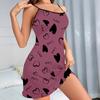 European Summer Strappy Heart Print Short Skirt Nightgown Dress