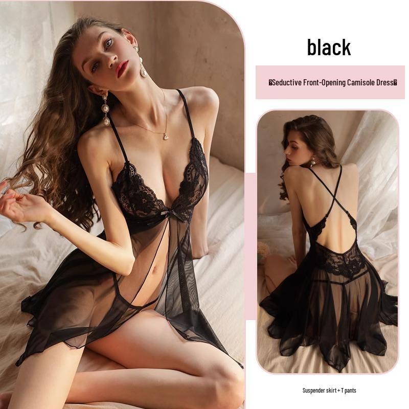 

2025 Plus Size Women s Ice Silk Lace Nightdress - Sexy Thin-Style Camisole for Summer Small чорний