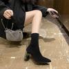 Fashion Booties Sock Black Woman Short Shoes Elastic Ankle Boots for Women Trend 2024 Large Size Warm Chic and Elegant Sale Autumn Pu 39