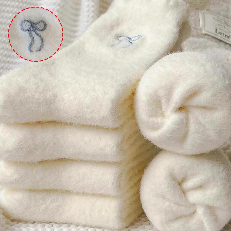 1/5pcs Cozy Hairy Mink Velvet Socks Bow Autumn Winter Hosiery Thickened Plush Socks Warm Sleep Home Fluffy Socks For Women
