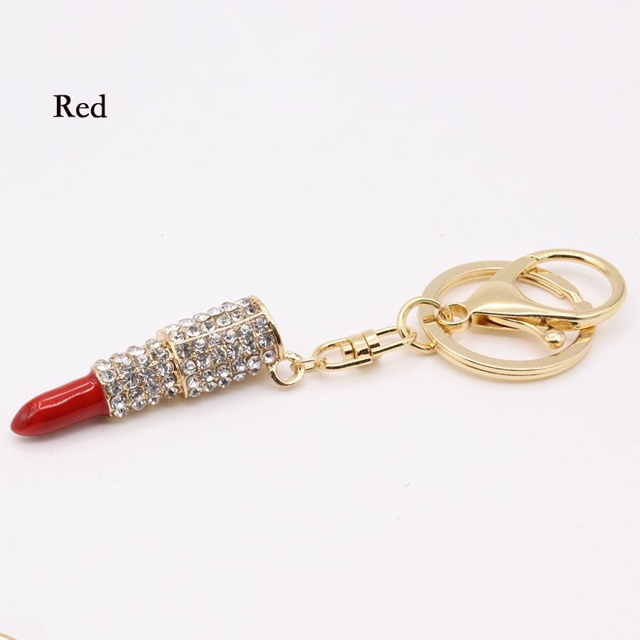 Elegant Crystal Rhinestone Lipstick Keyring Charm With Premium Zinc Alloy Build
