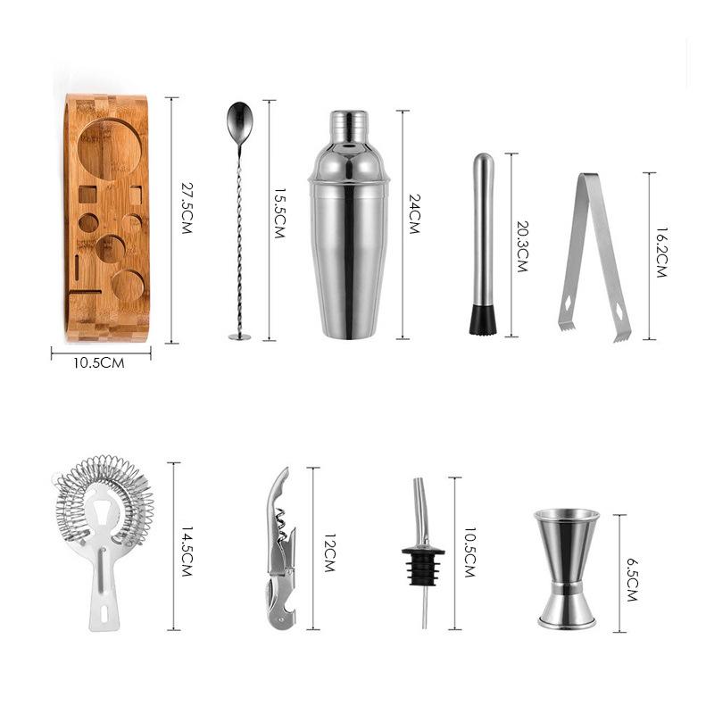 Mixology Barkeeper-Set 10-teiliges Barwerkzeug-Set mit stilvollem Bambusständer Perfektes Heim-Barkeeper-Set Martini Cocktail Shaker Set