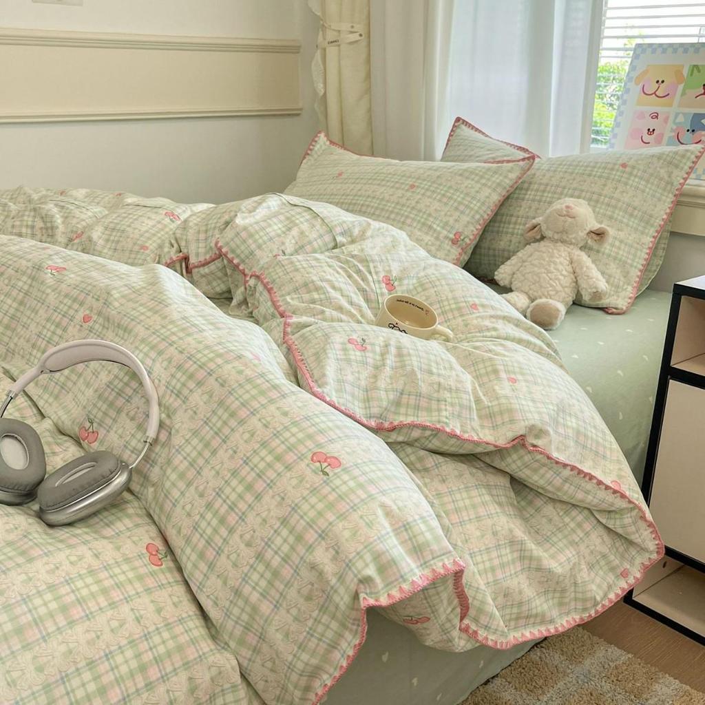 Fresh Spring/Autumn Cotton Girlish Bedding: 3-Piece Duvet Cover and Sheet Set, All-Season Comfort