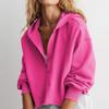 Women's Solid Color Loose Hooded Sweatshirt V-neck Top Pullover Long Sleeved Shirt