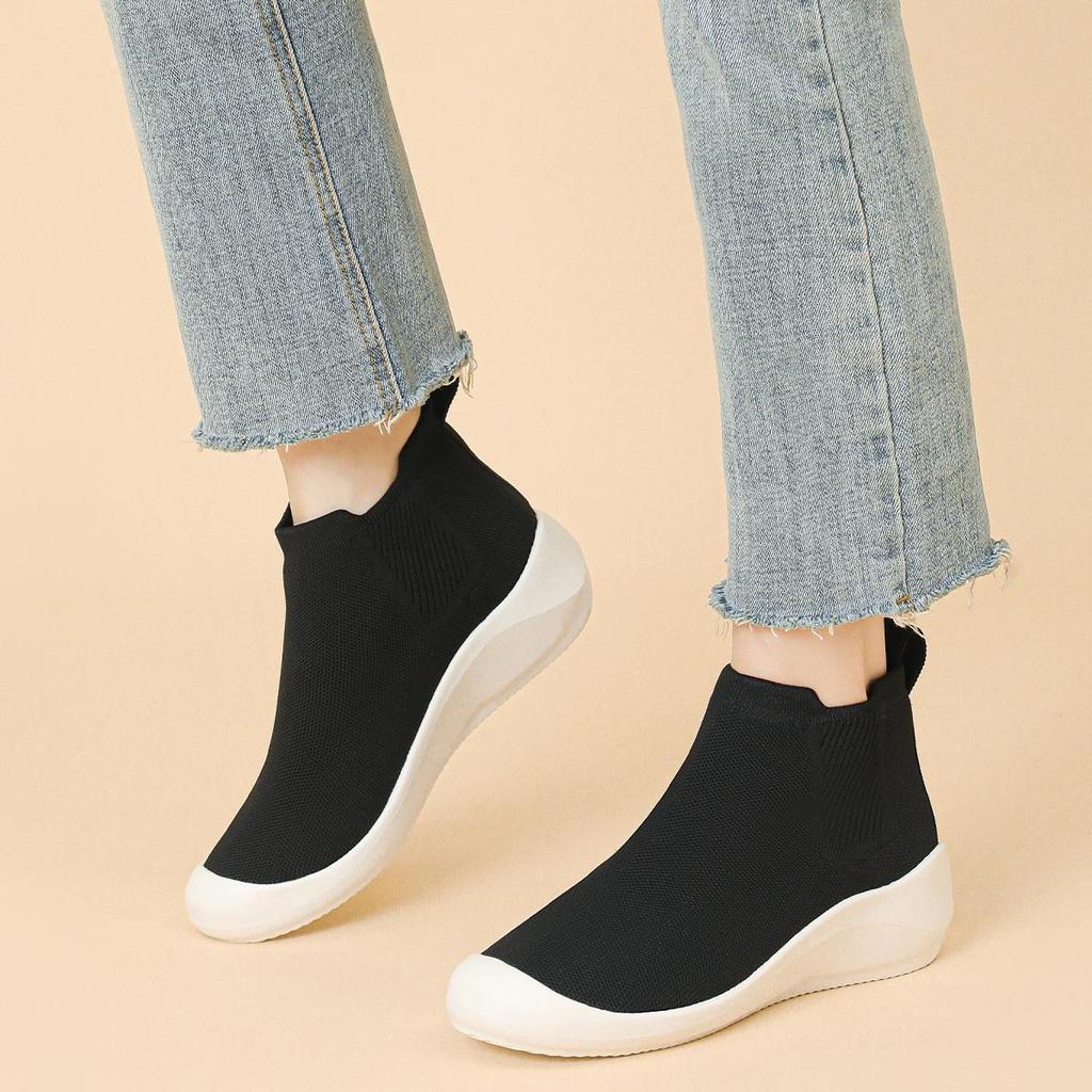 Bottines Chelsea Tricotées Ultra Légères Printemps pour Femmes Été Décontractées à Semelle Épaisse Tricotées Élastiques Chaussures de Sport 35-40