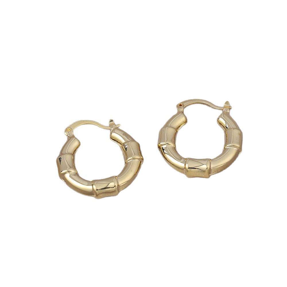 Retro Bamboo Joint High-End Copper Earrings - Non-fading Circle Design for Women