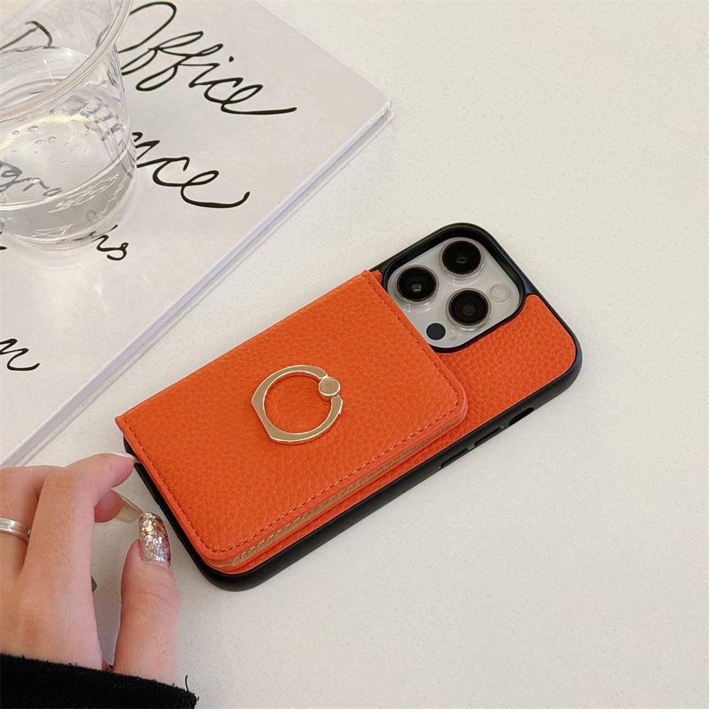 Ring Holder Flip Wallet Case For iPhone 11 12 13 14 15 Pro Max X Xs Max 13 Mini Litchi Leather Card Slot Soft Candy Color Cover
