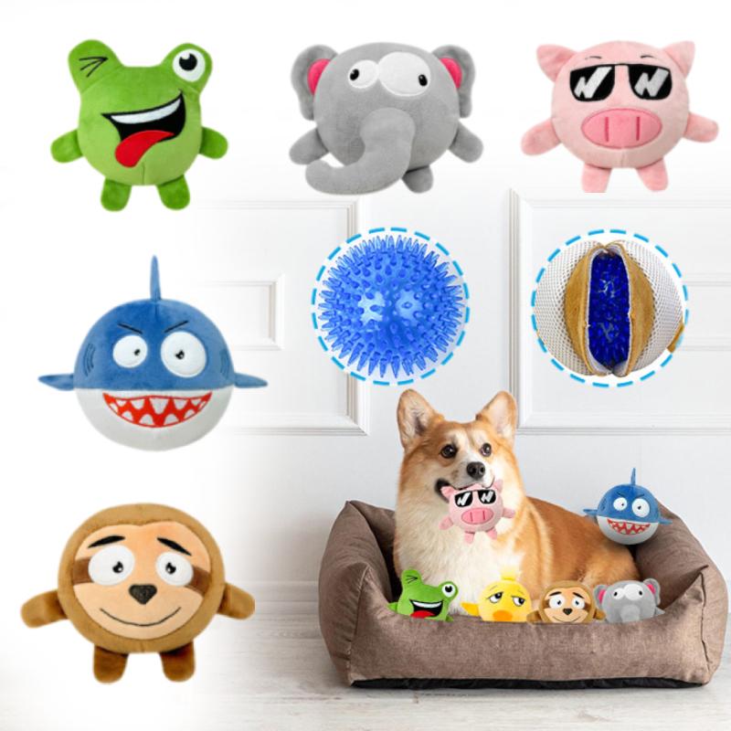Style Shark Bouncy Dog Ball Plush Pet Chew Toy Double Layer Cartoon Puppy Play