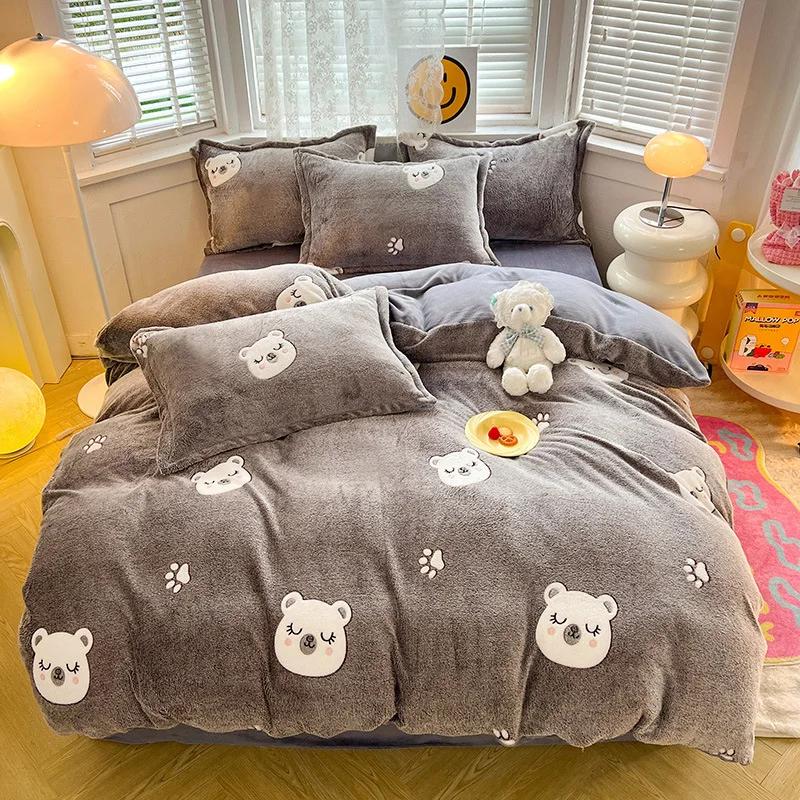 

3Pcs Duvet Cover Set,1Pc Heart Print Thicken Winter Warm Duvet Cover with 2Pcs Pillowcases for Double Bed Funda Nordica Cama 150x200cm-3pcs set