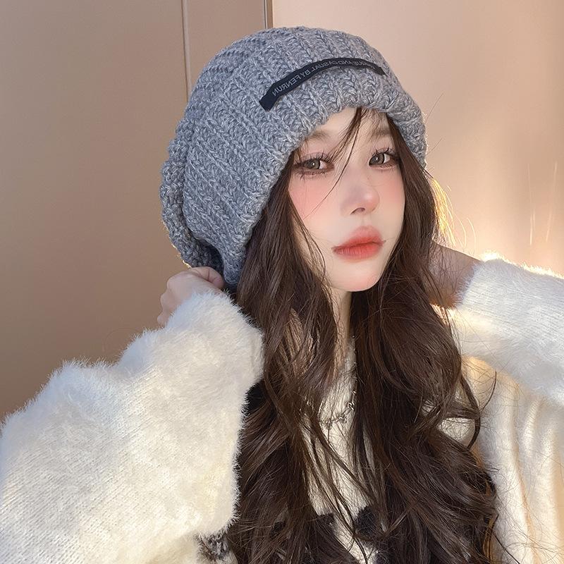 Women's Autumn and Winter New Style Pile Hat Big Head Wool Hat Showing Face Small Warm Knit Hat Student Ear Protection Cold Hat