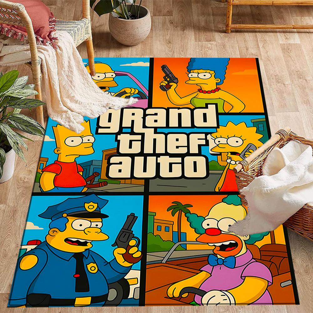 Simpsons Family Adventure Themed Anti-Slip Rugs - Polyester Home Decor, Suitable for Bedrooms, Living Rooms, Doorways, Studios, and Decorations
