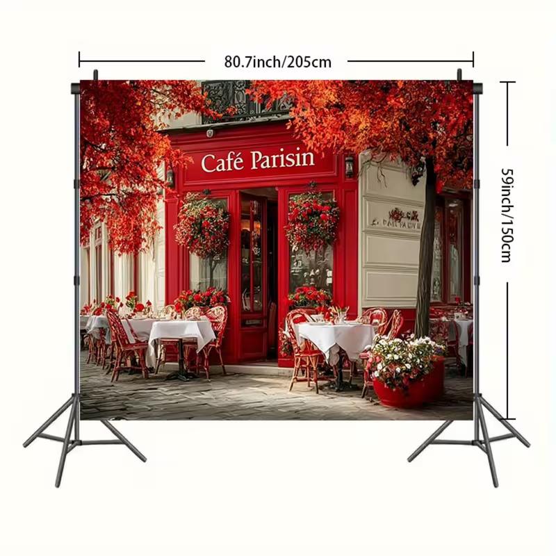 2D Red French Café Background for Travel Photoshoot