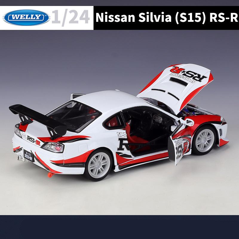 Welly 1/24 Nissan Silvia S15 RSR Alloy Sports Car Model Diecasts Metal Track Racing Car Vehicles Model Simulation Kids Toys Gift