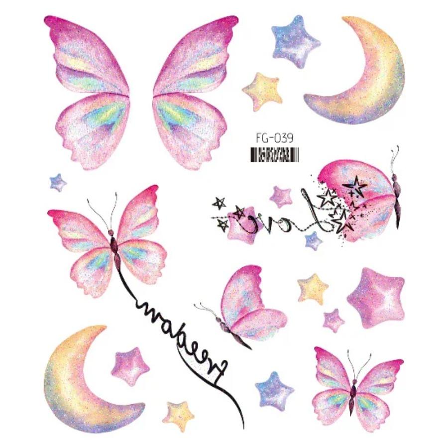 

Fairy Butterfly Wings Shiny Tattoo Sticker Waterproof Eyes Face Hand Body Art Fake Tattoos For Women Makeup Dance Music Festival