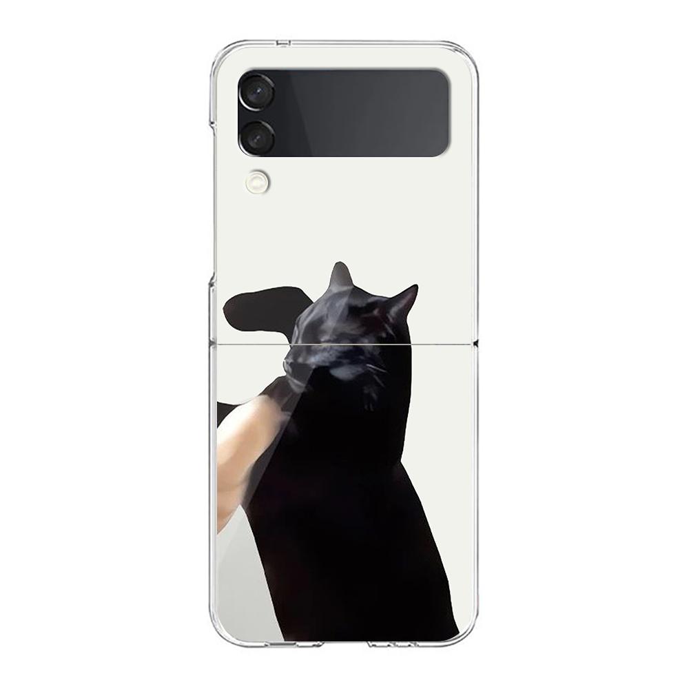 Transparent Phone Case For Samsung Galaxy Z Flip 3 4 5 6 7 Hard Folding PC Z Flip3 Flip4 Cover Funny Cartoon Korean Cat Couple