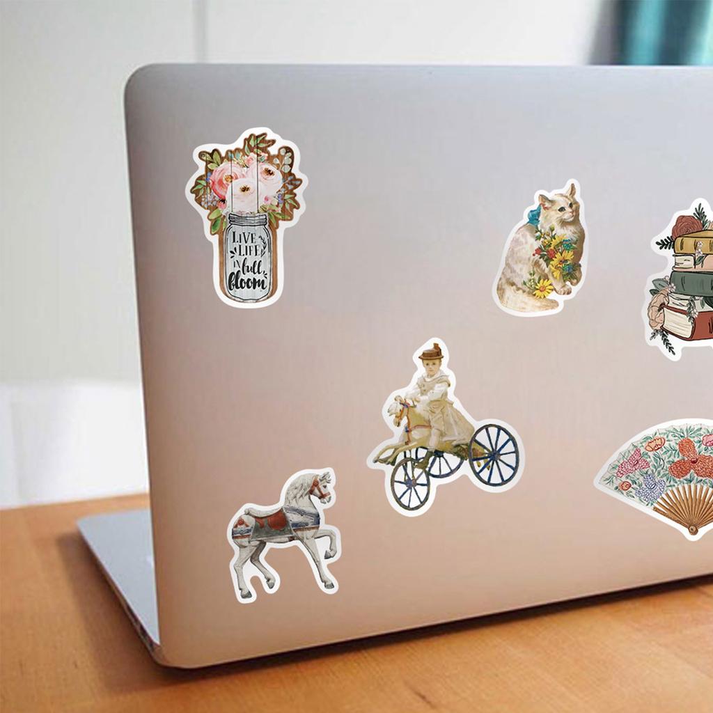 100 Kreslených Retro Vintage Samolepky, Zdobení Zavazadel, Laptop, Vodotěsné Samolepky