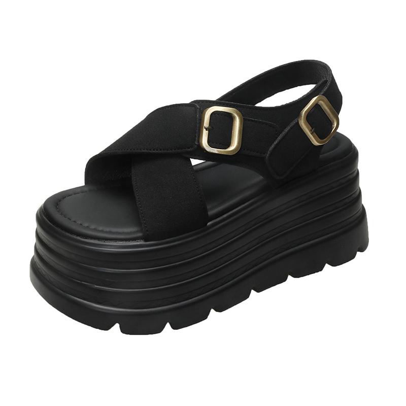 Fashion Summer Women Canvas Thick Sole Sandals New 2024 Peep Toe Flip-Flops 8CM High Platform Sandal Buckle Shoes Woman Zapatillas Mujer