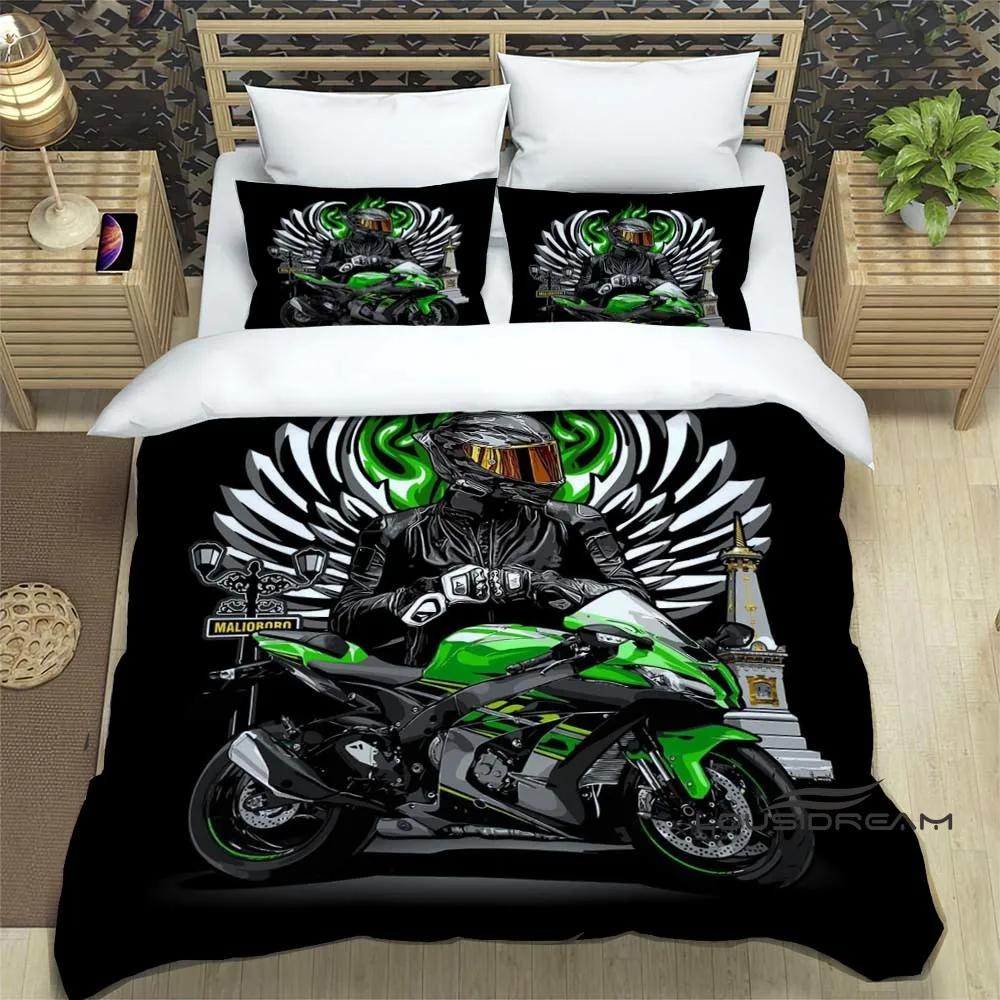 3D Retro Druck K-Kawasaki Motorrad Logo Bettwäscheset Elegantes Bettwäscheset Bettbezug Bettquiltbezug Luxus Geburtstagsgeschenk