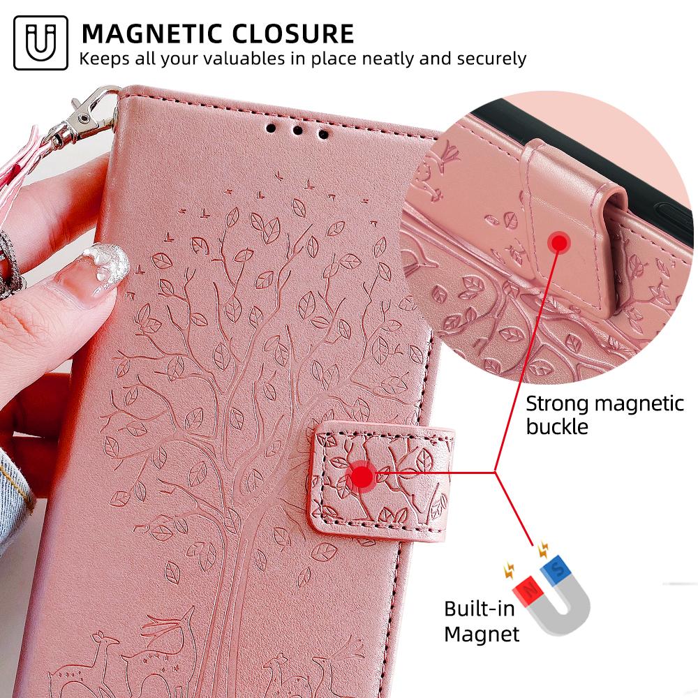 For Realme GT5 Pro 5G Case Deer Tree Imprinted PU Leather Flip Wallet Phone Cover
