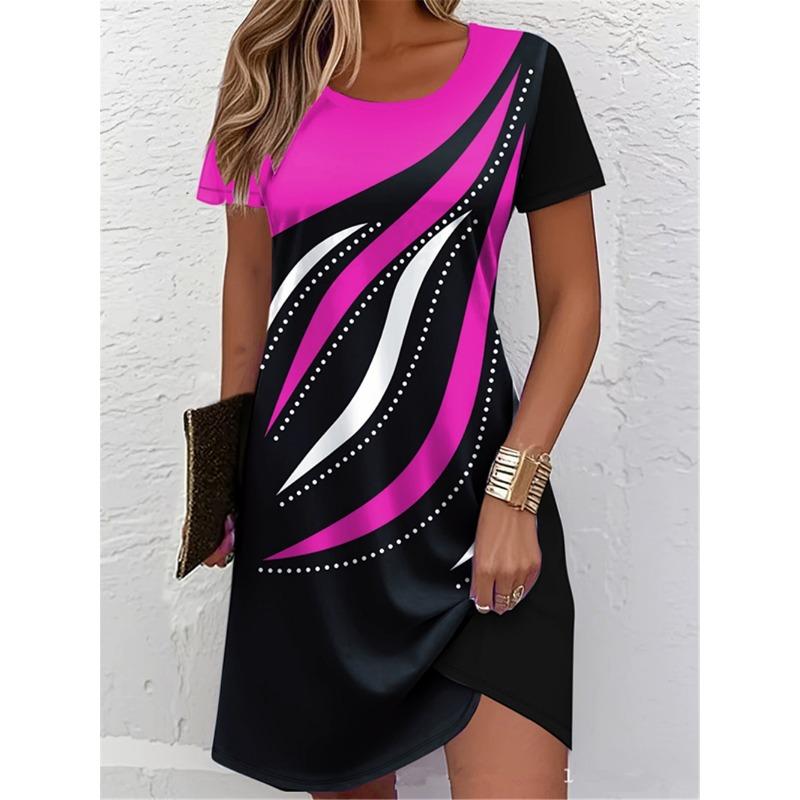 Striped Pattern Fashion Women Mini Dresses Summer Short Sleeve 3D Printed Streetwear Ladies Dress 3XL Plus Size Casaul Dress