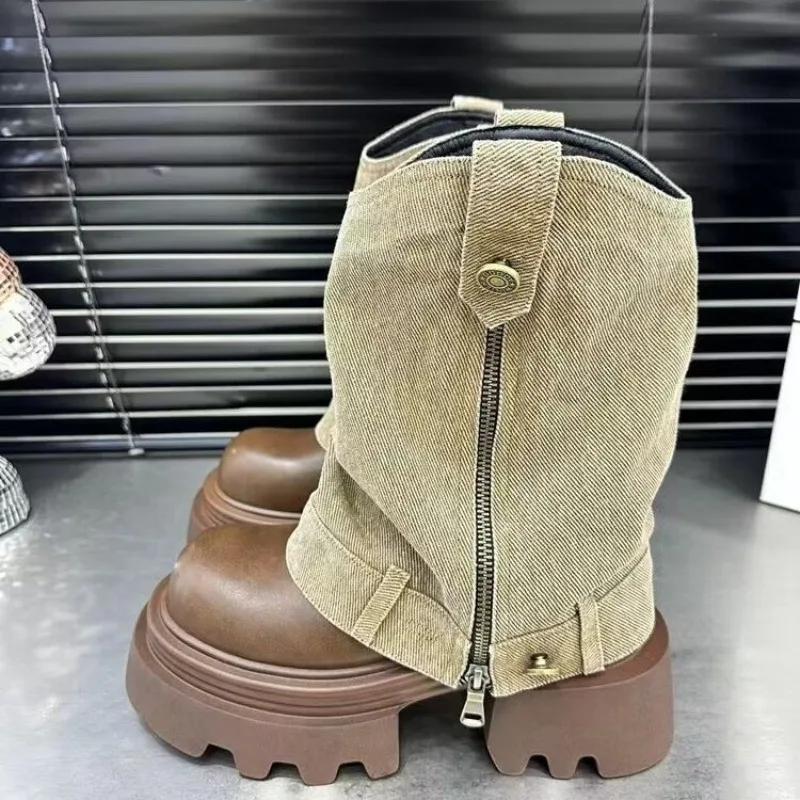 Fashion Women Chelsea Ankle Boots Platform Flats Leather Designer Shoes Autumn New 2024 Trend Brand Outdoor Hiking Cozy Motorcycle Boots