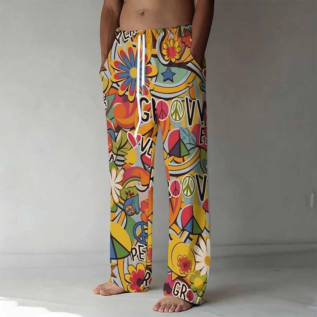 Men's Loose Casual Carnival Mask Sunset  Trousers  Printed Straight Pants