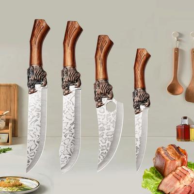4pcs Dragon Head Butcher Knife Hand-forged Boning Knife Killing Pig Knife Professional Kitchen Knives Peeling Knife Carving Knife