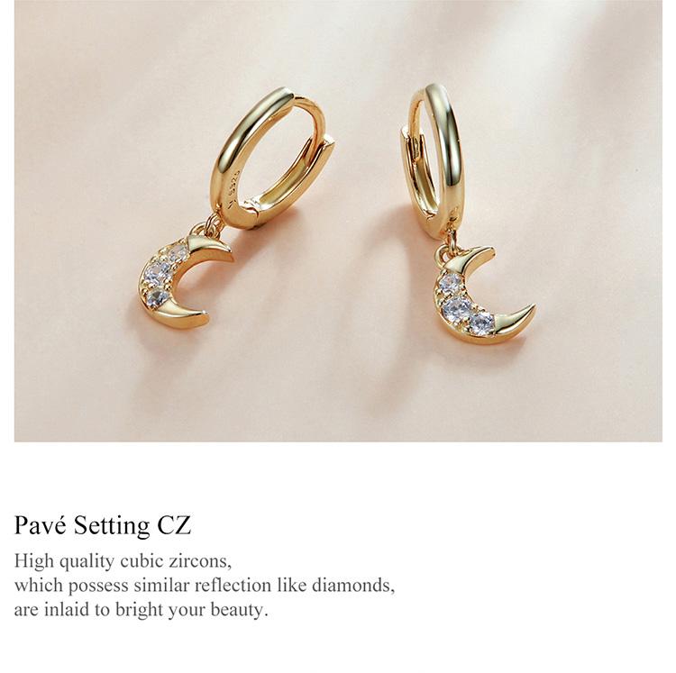 BAMOER 925 Sterling Silver Gilded 1Pair Shiny Zircon Moon & Star & Demon Eye & Butterfly & Lightning Earrings Buckle for Women Fine Jewelry