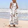 Women's Summer Fashion Round Neck Sleeveless Beach Dress Vintage Floral Printed Dresses