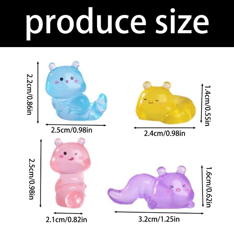 Set aus 4 lustigen im Dunkeln leuchtenden Raupen Harze Schreibtischdekorationen Miniaturornamente für Heim Büro Landschaftsdekoration