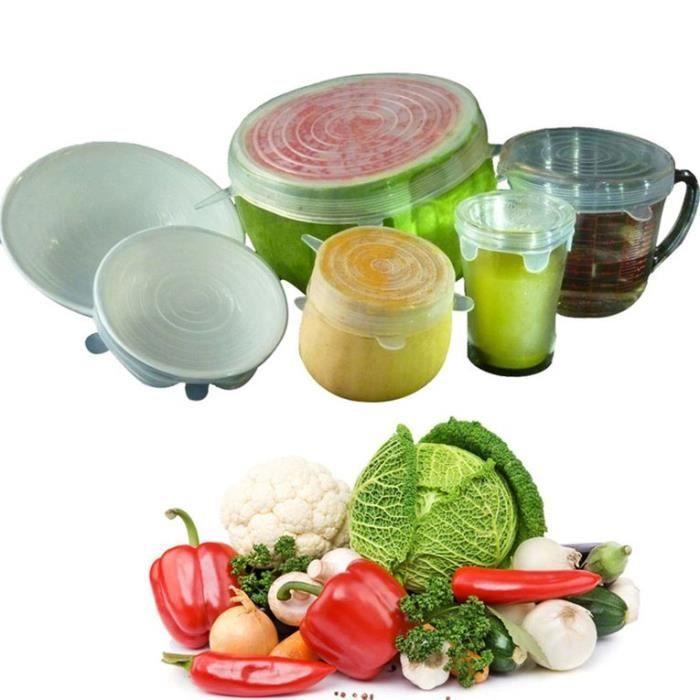 6 Pcs Silicone Reusable Food Bowl Lids Airtight Stretchable for Food-Transparent