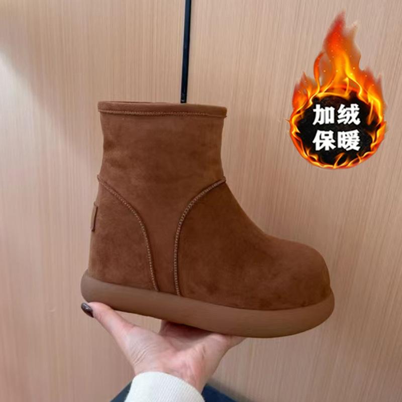 Retro heightening thick-soled snow boots women's winter new short boots women's warm velvet thickened large cotton boots