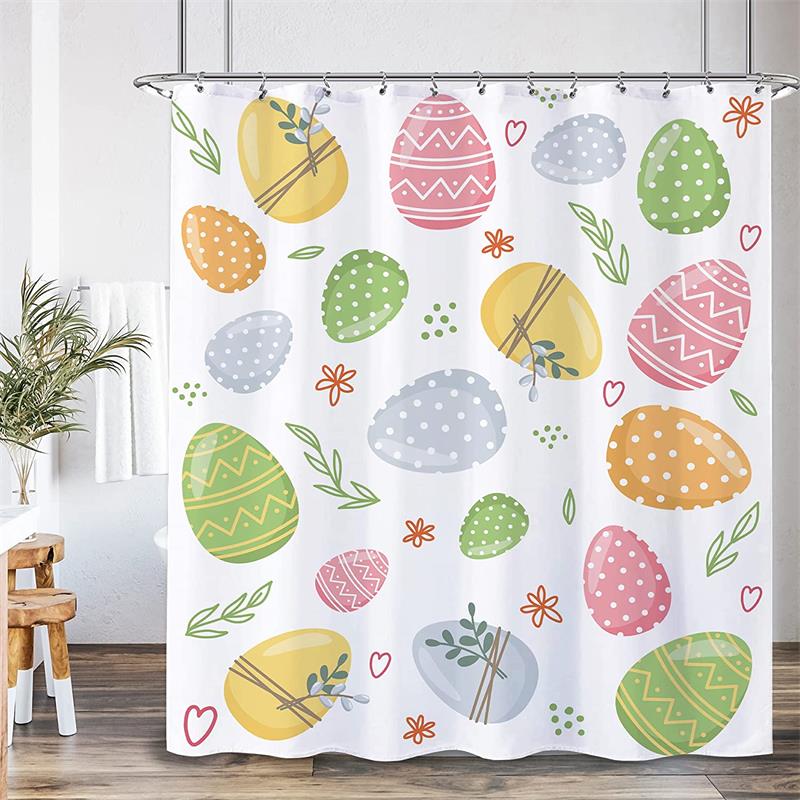 Spring Easter Bunny Shower Curtains Leaves Wildflower Watercolor Floral Rabbit Rustic Farmhouse Bathtub Bathroom Curtain Decor