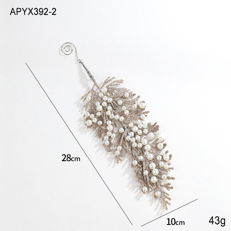 Perlová a šampaňská závěsná ozdoba nepravidelného tvaru s cypřišovým listem