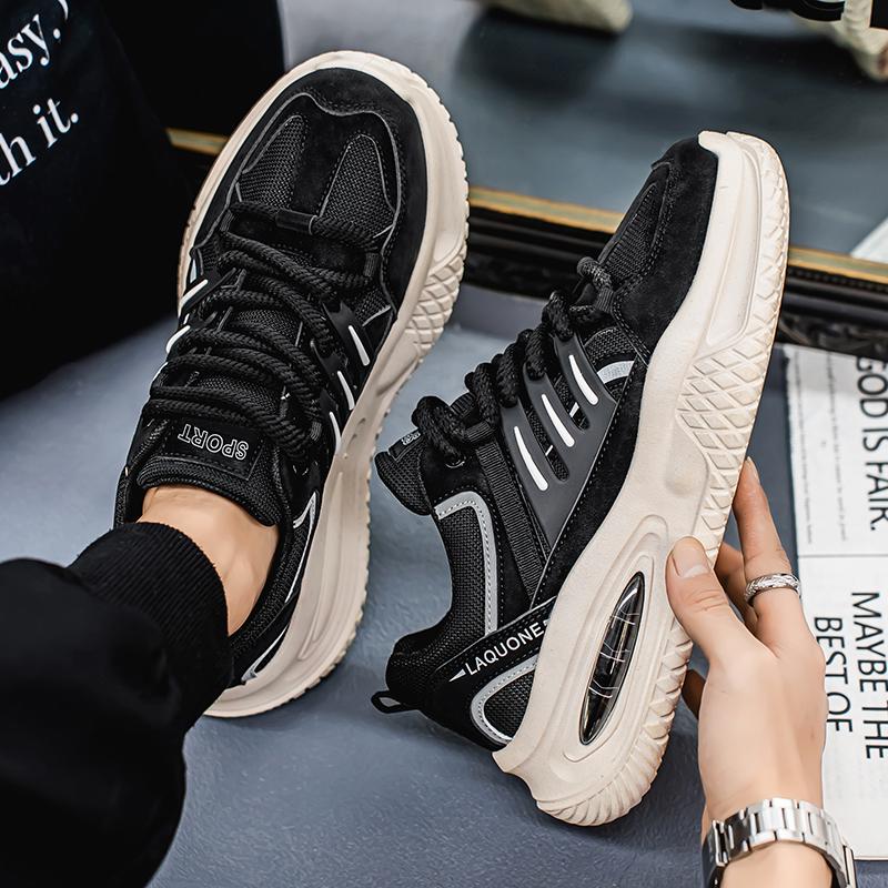 Tênis Esportivos Masculinos Casual Estilo de Rua Plataforma Tênis Estudantes Tamanho Grande Preto Tênis de Skate Aumento de Altura