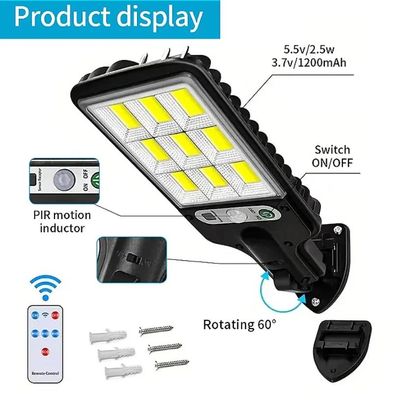 108COB Solar Mini Wall Sconce Outdoor Lighting Remote Control PIR Sensor Multi-Mode Adjustment Fence Patio Doorway LED Lights