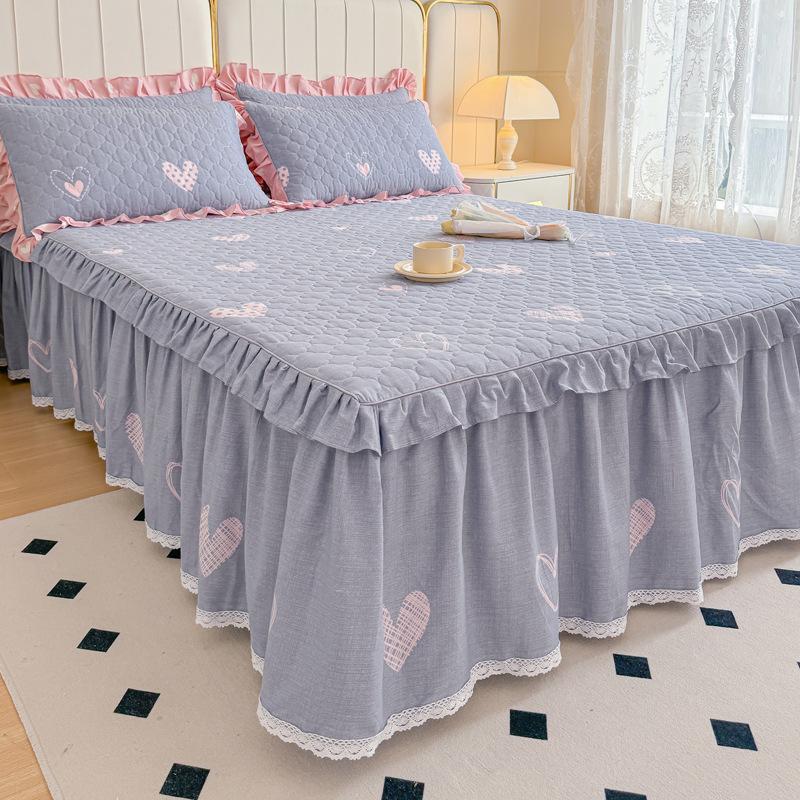 Thickened Pure Cotton Padded Bed Skirt Bedspread Cotton Padded Ruffle Edge Protection Non-slip Pillowcase Bedspread Cover
