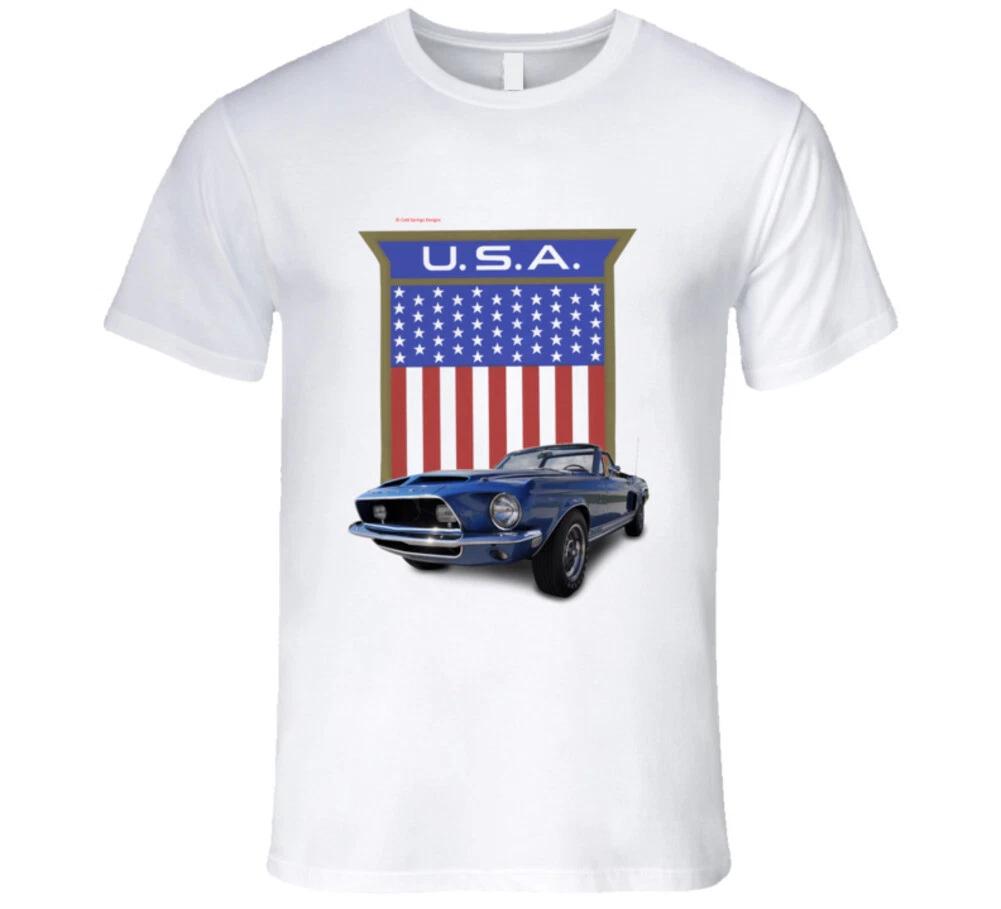 Shelby 1968 Mustang American Flag Usa Premium Gift Blue T Shirt 4XL