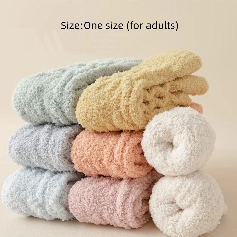 New Winter Coral Velvet Socks Warm Solid Color Cotton Socks Fluffy Soft Floor Socks Sleep Socks
