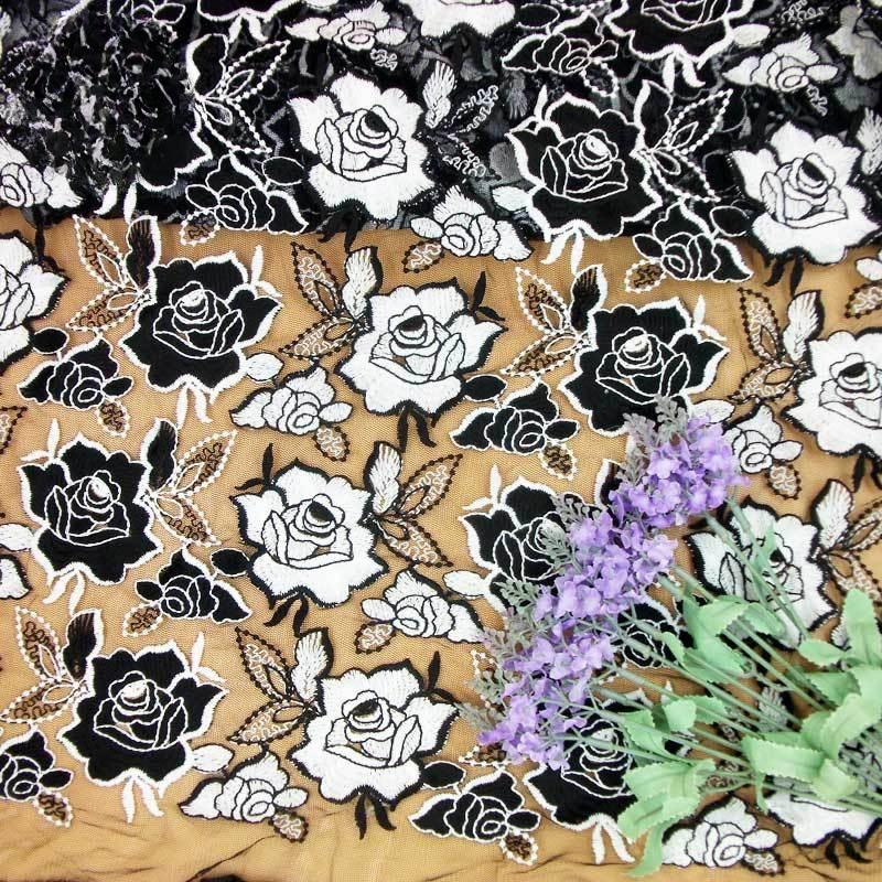 Water Soluble, Fabric, Rose, Mesh Bottom Embroidery, Embroidery Cloth, Two-Color, Dyed, Full Width, Embroidery