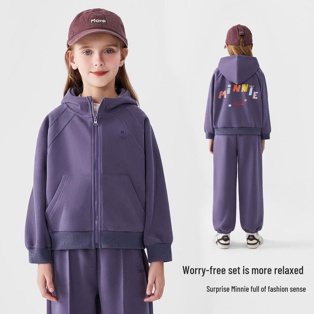 Autumn 2025 Minnie Girls' Tracksuit: Cute Hooded Jacket & Cuffed Sweatpants