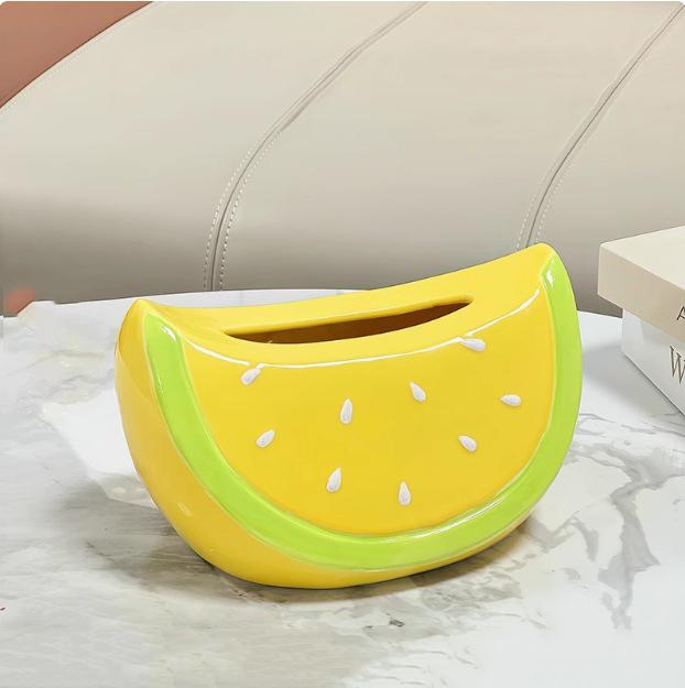 Ceramic Tissue Box Watermelon Shape Cartoon Fruit Tissue Box Holder Napkin Holder Desktop Storage Container Home Organizer