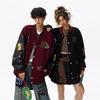Chaqueta de Béisbol Vintage Unisex con Parche Bordado Corte Holgado Ropa Exterior Casual Invierno